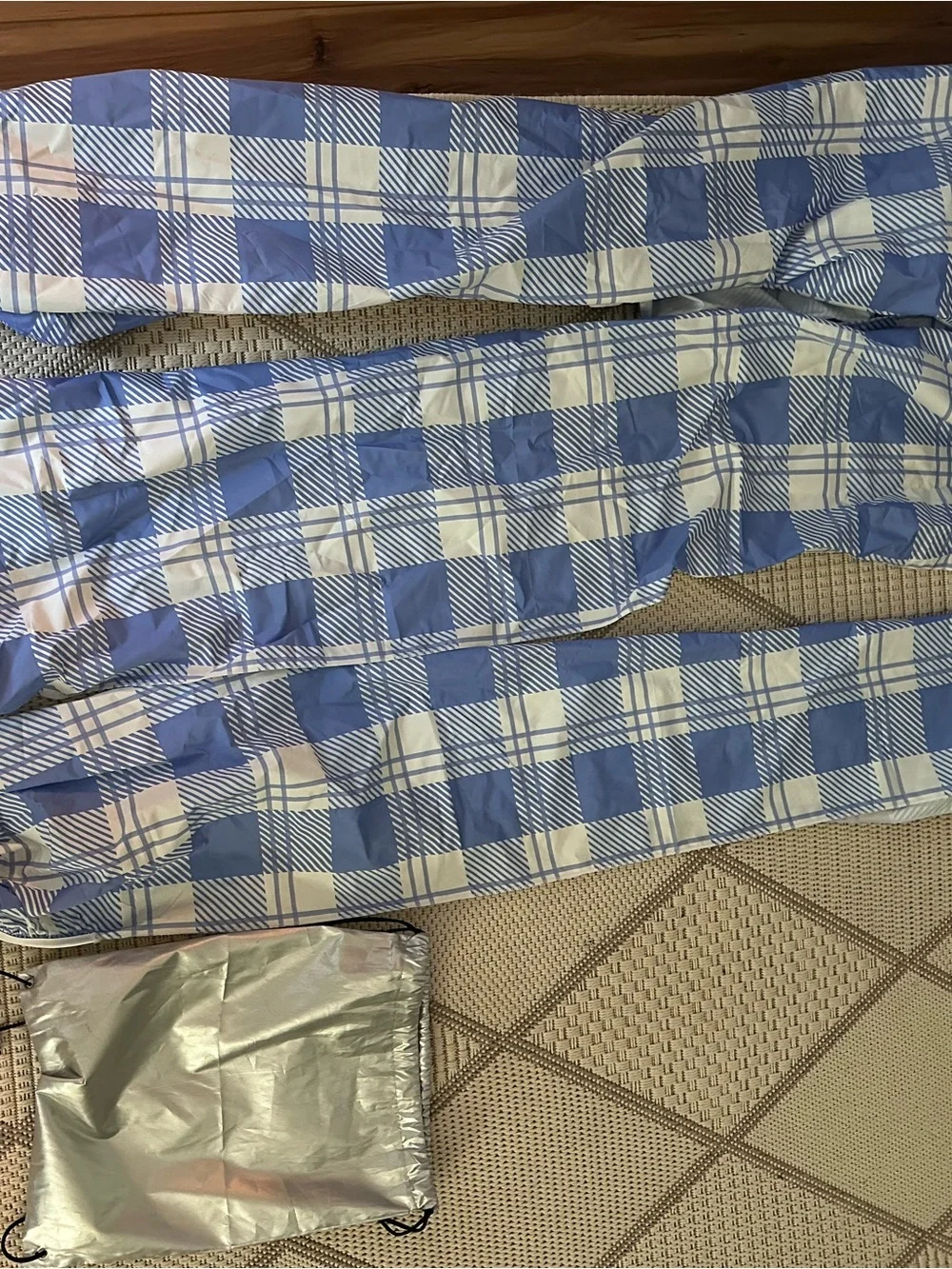 Blue Gingham Picnic Table and Bench Cushion Set - Brand: